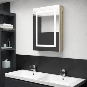 Καθρέφτης Μπάνιου με Ντουλάπι &amp; LED Λευκό/Δρύς 50x13x70 εκ.