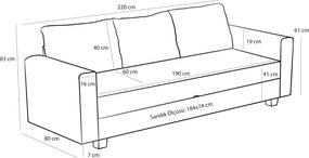 Τριθέσιος Καναπές Κρεβάτι Μπεζ ALY 80x220x83