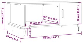 Τραπεζάκι Σαλονιού Γκρι Sonoma 90x50x40 εκ. Επεξεργασμένο Ξύλο - Γκρι