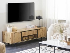 Τραπέζι Tv Berwyn 1173, Μαύρο, Ανοιχτό χρώμα ξύλου, 160x50x40cm, 30 kg | Epipla1.gr