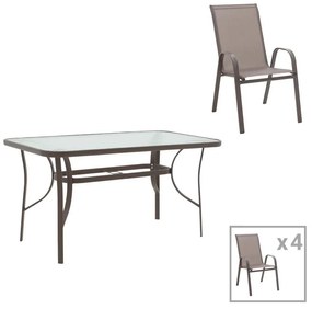 Dining table Valor-Calan set 5pcs metal-textilene brown