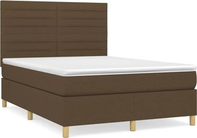 vidaXL Κρεβάτι Boxspring με Στρώμα Σκούρο Καφέ 140x200 εκ Υφασμάτινο