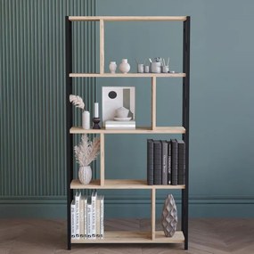 Ραφιέρα - Βιβλιοθήκη Fitabo μαύρο μέταλλο - oak 75x22x151 εκ. 75x22x151 εκ.