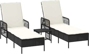 vidaXL Ξαπλώστρα 3 pcs Μαύρο και Κρεμ Λευκό 55 x 200 x 92 εκ.