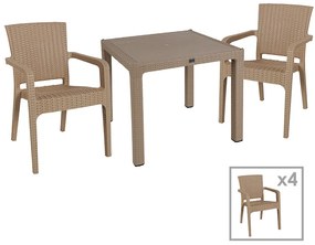 Τραπεζαρία Explore-Halcyon pakoworld σετ 5τεμ PP cappuccino 90x90x73,5εκ 253-000071