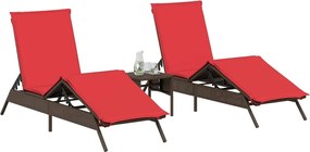 vidaXL Ξαπλώστρες 2 τεμάχια με τραπέζι Καφέ πολυ μπαστούνι