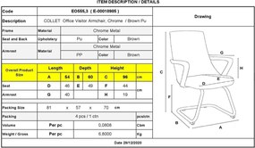 COLLET Πολυθρόνα Γραφείου Επισκέπτη Μέταλλο Χρώμιο, Pu Καφέ   4τμχ