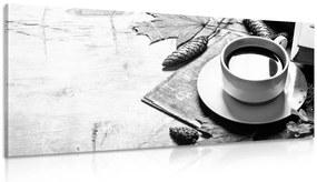 Εικόνα φλιτζάνι καφέ σε μια πινελιά φθινοπώρου σε ασπρόμαυρο - 120x60
