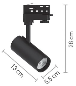 Σποτ τριφασικής ράγας LED 10W 3000K σε μαύρη απόχρωση D:10cmX15,5cm (T01001-BL)