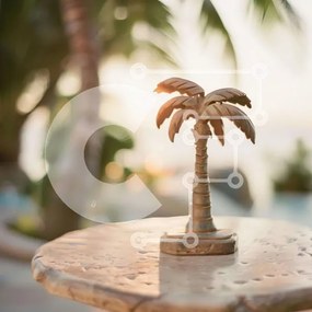 Intra Συλλεκτικό Ξύλινο Παζλ Plywood  4mm - Σκηνή της φύσης με το φοίνικα και την πισίνα Σε Ξύλινο Κουτί - Διαστάσεις: 10x10 cm – 25 κομμάτια