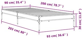 Πλαίσιο Κρεβατιού Sonoma Δρυς 90x200 εκ. Επεξ. Ξύλο &amp; Μέταλλο - Καφέ