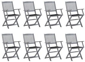 3078269 vidaXL Καρέκλες Εξ. Χώρου Πτυσσόμενες 8 τεμ. Ξύλο Ακακίας &amp; Μαξιλάρια Γκρι, 1 Τεμάχιο