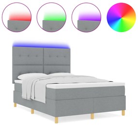 vidaXL Κρεβάτι με Στρώμα & LED Φωτισμός Γκρι 140x190 εκ Υφάσματος