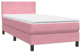 vidaXL Κρεβάτι Boxspring με Στρώμα &amp; LED Ροζ 90x220 εκ. Βελούδινο