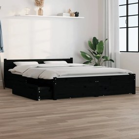 vidaXL Πλαίσιο Κρεβατιού με Συρτάρια Μαύρο 150 x 200 εκ. 5FT King Size