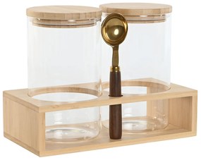 Σετ Δοχεία Home ESPRIT Χρυσό Φυσικό Bamboo Βοροπυριτικό γυαλί 24 x 12 x 18,5 cm