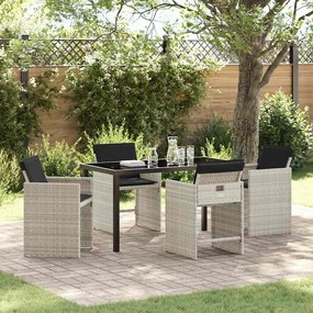vidaXL Σετ 5 τεμαχίων Καρεκλών Dining Κήπου με Μαξιλάρια Ανοιχτό Γκρι Πολύ Ρατάν