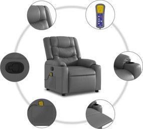 vidaXL Πολυθρόνα Μασάζ Ανακλινόμενη Γκρι από Συνθετικό Δέρμα