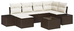 vidaXL Σετ Καναπέ Κήπου με μαξιλάρι 7 pcs Καφέ και κρεμ Πολυ ράταν