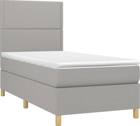 vidaXL Κρεβάτι Boxspring με Στρώμα &amp; LED Αν.Γκρι 90x200 εκ. Υφασμάτινο