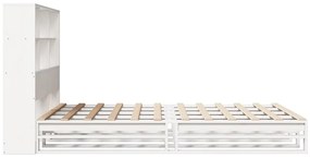 Κρεβάτι Βιβλιοθήκη Χωρίς Στρώμα Λευκό 135x190 εκ Μασίφ Πεύκο - Καφέ
