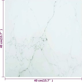 vidaXL Επιφάνεια Τραπεζιού Λευκή 40x40εκ 6 χιλ Ψημ. Γυαλί Μαρμ. Σχέδιο