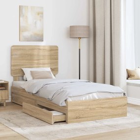 vidaXL Κρεβάτι Αποθήκης Δρύς Sonoma 90 x 190 cm Επεξεργασμένο ξύλο