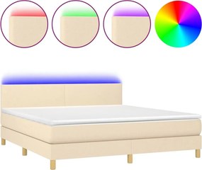 vidaXL Κρεβάτι Boxspring με Στρώμα &amp; LED Κρεμ 180x200 εκ. Υφασμάτινο