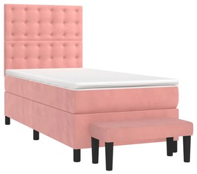 vidaXL Κρεβάτι Boxspring με Στρώμα Ροζ 90x200 εκ. Βελούδινο