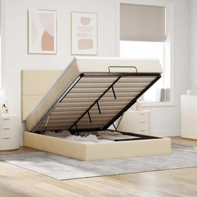 vidaXL Οθωμανικό κρεβάτι με στρώμα &amp; LEDs Cream 140x190cm Ύφασμα