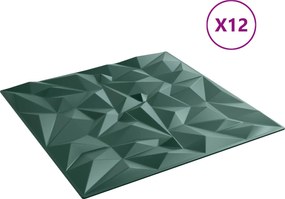 vidaXL Πάνελ τοίχου 12 pcs Αμέθυστος Πράσινο 50 x 50 cm Φελιζόλ XPS