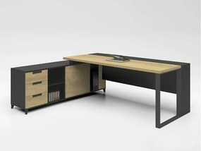 Γωνιακό τραπέζι γραφείου Mesa D104, Γωνιακός, Με συρτάρια, Αριθμός συρταριών: 3, 75x160x160cm, Γκρι, Sonoma οξιά | Epipla1.gr
