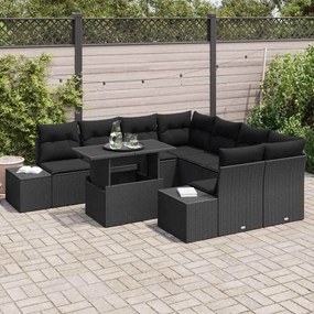 vidaXL Σετ Καναπέ Κήπου με μαξιλάρι 9 pcs Μαύρο 100 x 55 x 73 εκ