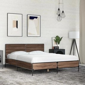 vidaXL Πλαίσιο Κρεβατιού Καφέ Δρυς 140x200 εκ. Επεξ. Ξύλο &amp; Μέταλλο