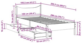 ΠΛΑΙΣΙΟ ΚΡΕΒΑΤΙΟΥ ΜΕ ΣΥΡΤΑΡΙΑ ΛΕΥΚΟ 100 X 200 ΕΚ ΞΥΛΟ ΠΕΥΚΟΥ 3301912