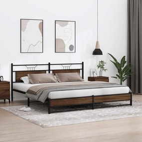 vidaXL Σκελετός Κρεβ. Χωρίς Στρώμα Καφέ Δρυς 193x201 εκ. Μεταλλικό