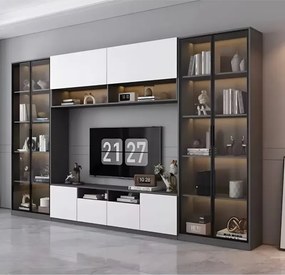 Stewehome Μοντέρνα επιτοίχια μονάδα τηλεόρασης με ράφια από MDF Πολύχρωμο 320x35x200 cm