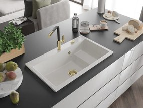 Mexen Omar νεροχύτης γρανίτη 1-θαλάμου 800 x 480 mm, λευκός, χρυσό σιφόνι