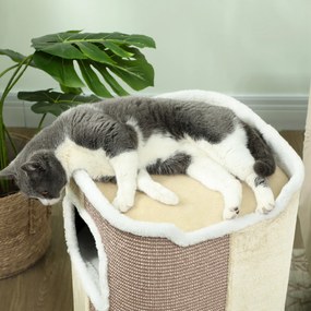Cat Scratching Barrel Cat Tree 3 Tier Heavy Duty Μαλακό βελούδινο Retreat Μπεζ