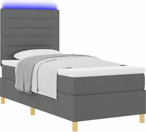 vidaXL LED Κρεβάτι με βάθρο Σκούρο Γκρι 100 x 200 cm ύφασμα