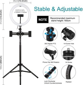 Ring Light Puluz 10.2" 26cm με Τρίποδο Δαπέδου 1.65cm και Βάση για 3 Κινητά