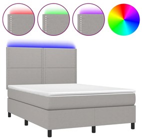 vidaXL Κρεβάτι Boxspring με Στρώμα & LED Αν.Γκρι 140x200εκ. Υφασμάτινο