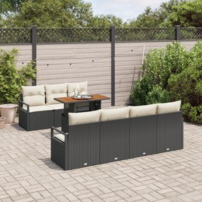 vidaXL 8 Piece Garden Sofa Set with Cushions Black Poly Rattan Acacia