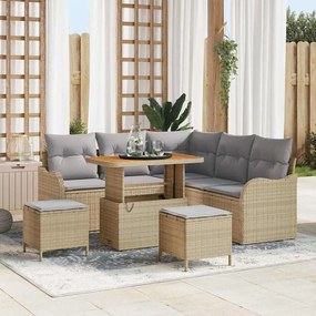vidaXL Σετ Καναπέ Κήπου με μαξιλάρι 8 pcs Μπεζ συνθετικό ρατάν