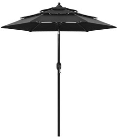 vidaXL Ομπρέλα Κήπου 3 Επ. Μαύρη 2 μ. με Ιστό Αλουμινίου