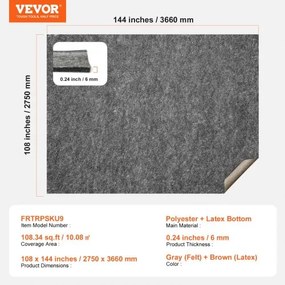 VEVOR Non Slip Rug Pad Gripper 9&#039; x 12&#039; Carpet Mat 0.24&quot; Thick for All Floor