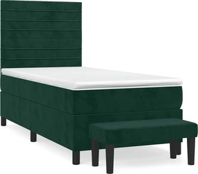 vidaXL Κρεβάτι Boxspring με Στρώμα Σκούρο Πράσινο 100x200εκ. Βελούδινο