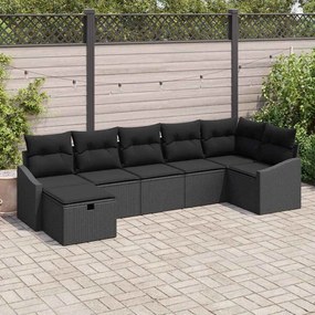 vidaXL Σετ Καναπέ Κήπου με μαξιλάρι 7 pcs Μαύρο Πολυ ράταν