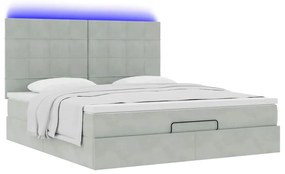 vidaXL Οθωμανικό κρεβάτι με στρώματα & LEDs Ανοιχτό γκρι Βελούδο