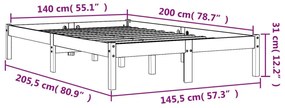 Πλαίσιο Κρεβατιού Καφέ Κεριού 140x200εκ από Μασίφ Ξύλο Πεύκου - Καφέ